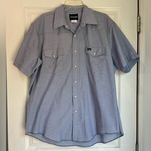 Wrangler Western Light Blue Casual Snap Shirt 2 Pockets size 17 1/2 by